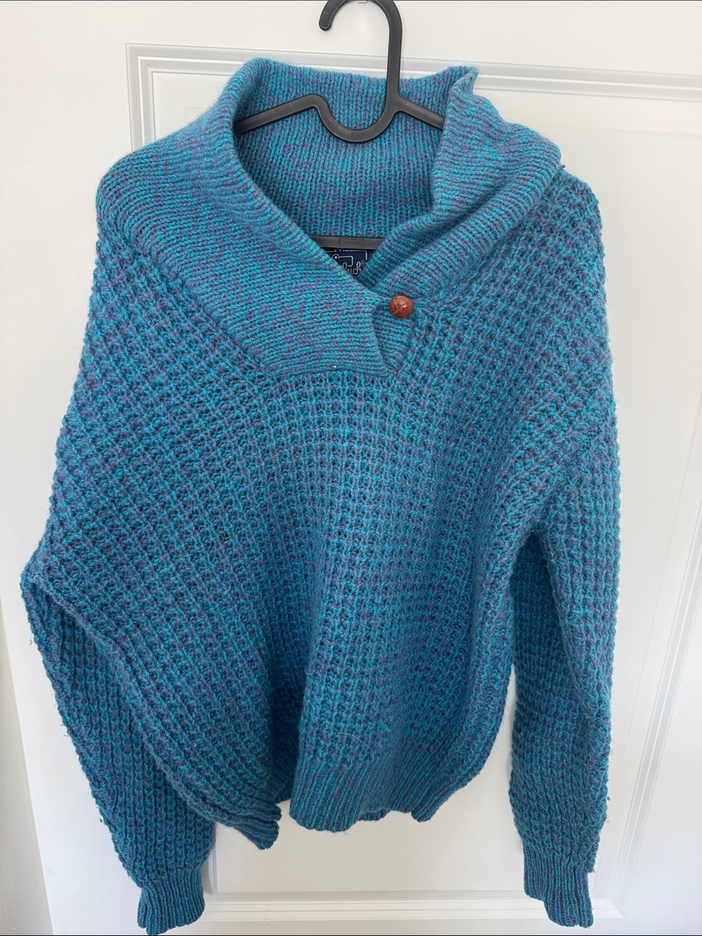 Woolrich Teal Blue Shawl Collar Knit Sweater